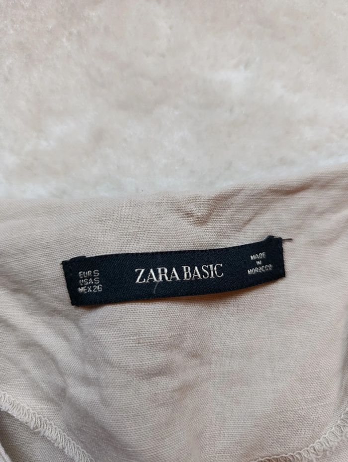 Combinaison Zara Basic S beige crème avec gros boutons et ceinture assortie coton lin - photo numéro 8