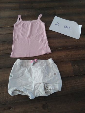Ensemble ete short et débardeur blanc et rose t 2 ans