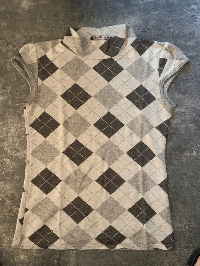 Tee shirt detail carreau gris argenté