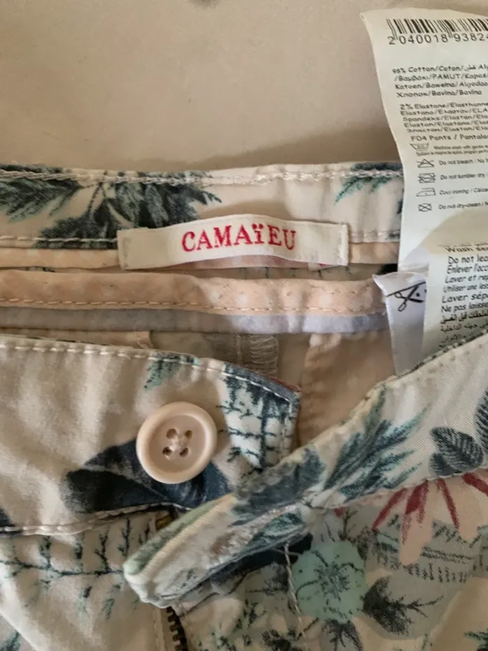 Pantalon camaïeu taille 38 style chino tres bon état motifs fleurs - photo numéro 6