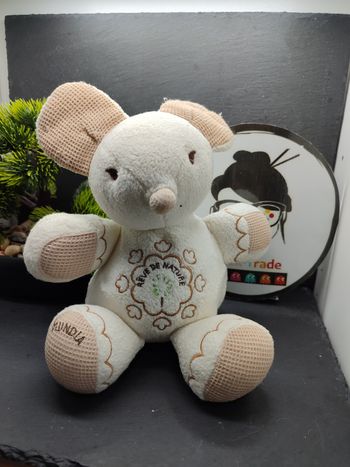 Pe293 doudou souris fleur rêve de nature blanc beige mundia Ancien peluche boule