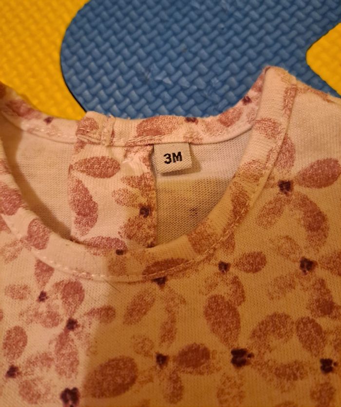 Ensemble tunique manches longues legging violet fleur, taille 3 mois (62 cm) - photo numéro 4