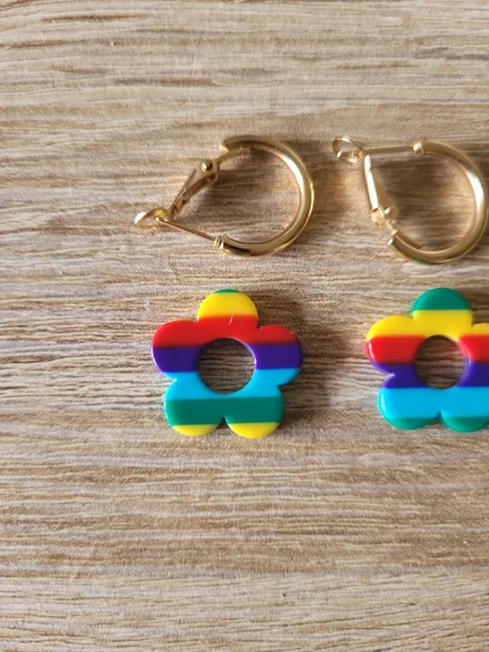 Boucles d'oreilles fleurs multicolores - photo numéro 3
