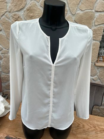 Chemisier femme blanc taille 38 M blanc fluide tailleur manches longues tex