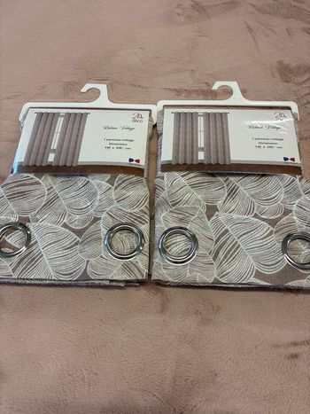 Lot de 2 voilages Taupes feuillages 140x250 2Adeco