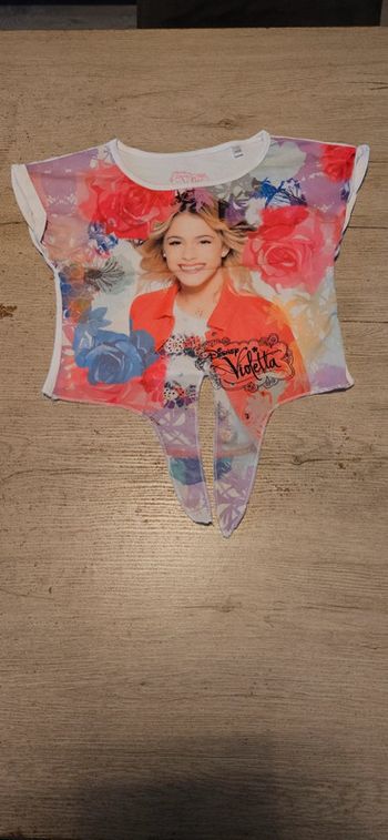 Croc top à nouer, manches courtes, Violetta de Disney, taille 7/8 ans, neuf