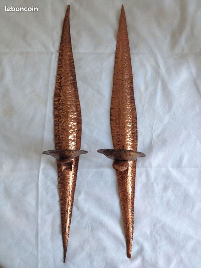 Ancienne paires applique cuivre martelé - photo numéro 9