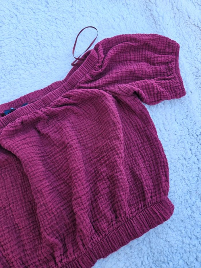 Top Bardot court Rouge Framboise - photo numéro 3