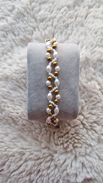 Bracelet en perles thème mariage doré