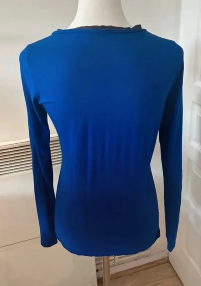 Zapa t-shirt, haut blouse manches longues bleu vif en soie et coton. Taille M/38. - photo numéro 6