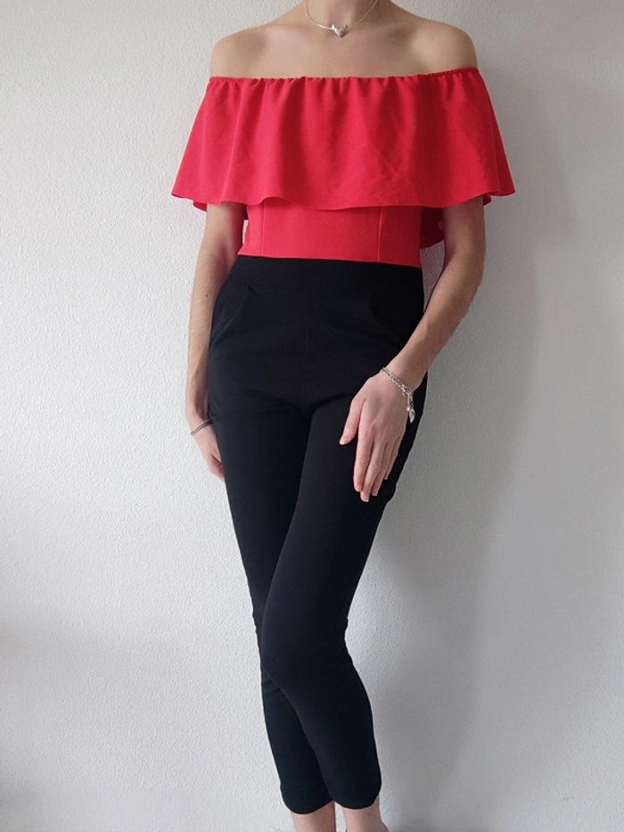 Combinaison pantalon noir volant rouge 🇮🇹 36/S à 40/L