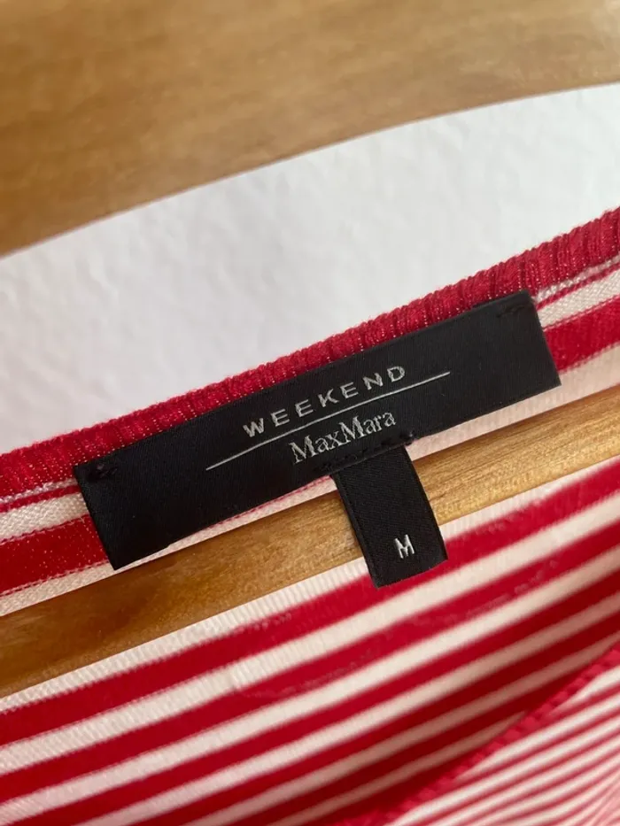 Pull col V rayé blanc et rouge Max Mara - photo numéro 2