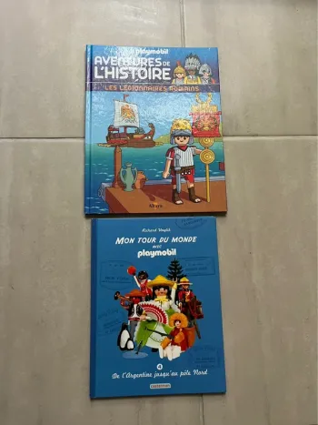 Lot de 2 livres playmobil aventures de l’histoire et mon tour autour du monde