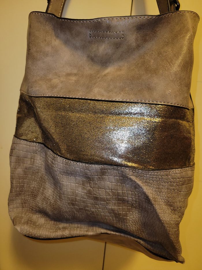 Sac bandoulière taupe et bronze brillant - photo numéro 2