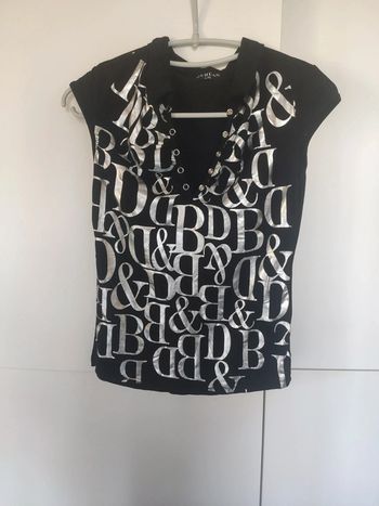 T shirt top noir argenté M