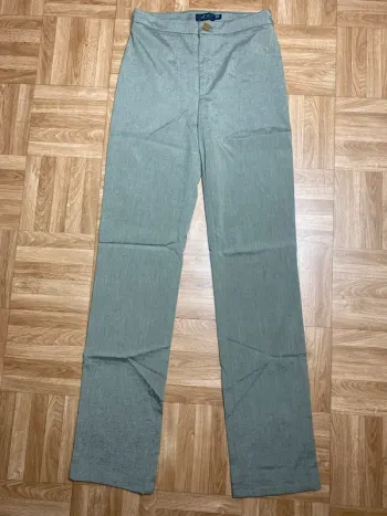 Pantalon élégant ajusté vert kaki satiné vintage Extè (NEUF)