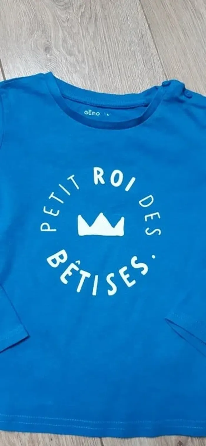 Tee-shirt ML gémo bleu "le roi des bêtises" 4 ans en parfait état - photo numéro 2