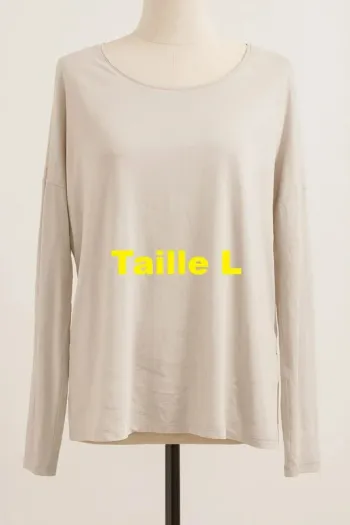 Tee shirt manche longue devant voile non transparent beige Yessica Taille L