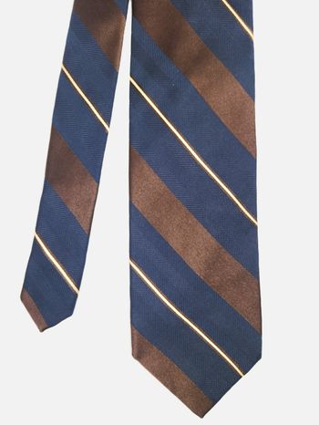Cravate Homme Façonnable - 100% Soie - Bleu Marine & Brun