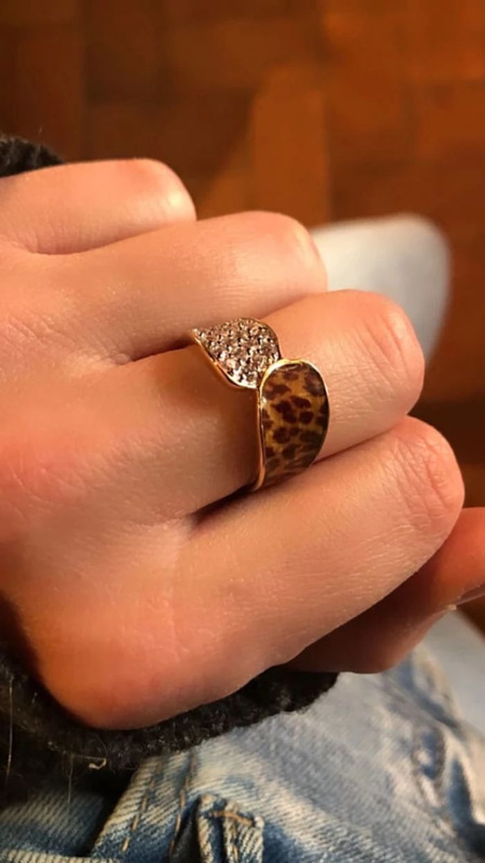 Bague en plaqué or imprimé léopard panthère et zircons - photo numéro 2