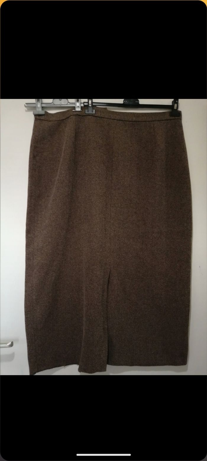Jupe vintage fashion plus marron mouchetée. Taille 54