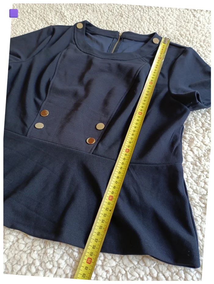 Blouse bleue à manches courtes marin boutons dorés, casual, pro - photo numéro 6