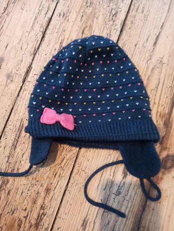 Bonnet fille bleu marine et rose