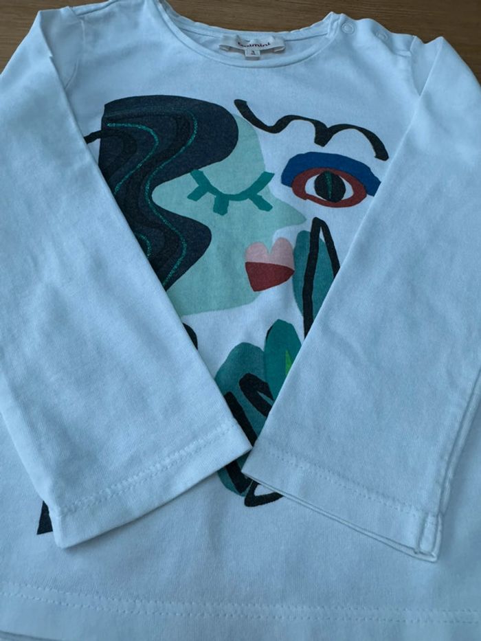 Tenue 2 pièces, teeshirt ML blanc visage vert foncé et tregging vert foncé assorti - Taille 3 Ans - photo numéro 8