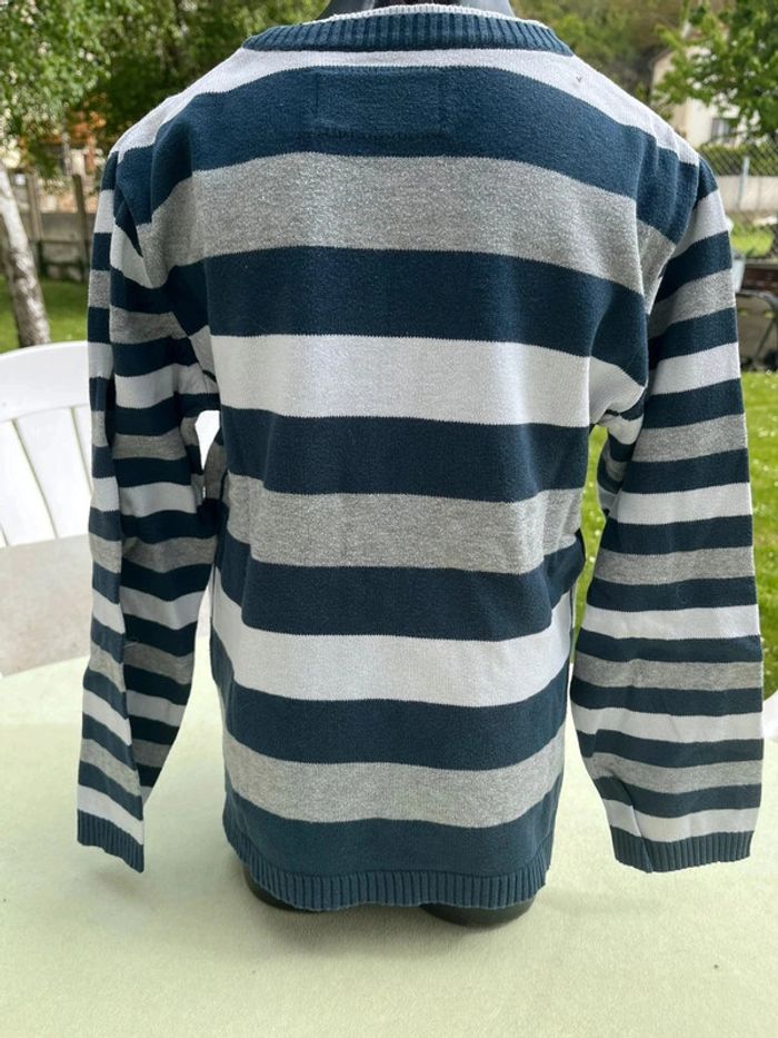 Pull style marin bleu blanc gris in extenso taille 8 ans - photo numéro 2