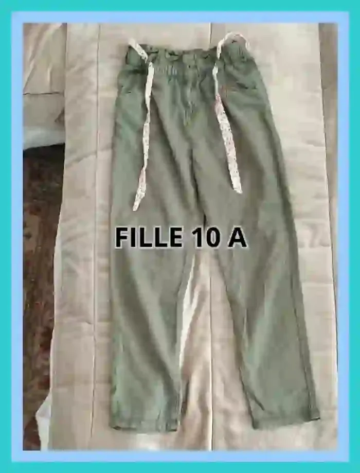 Pantalon twell Vertbaudet fille 10 ans vert militaire  7522818223 - photo numéro 7