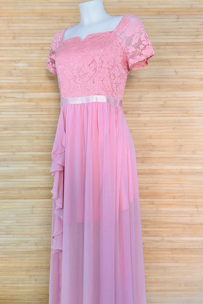 Robe longue de soirée avec volant vieux rose M - photo numéro 4