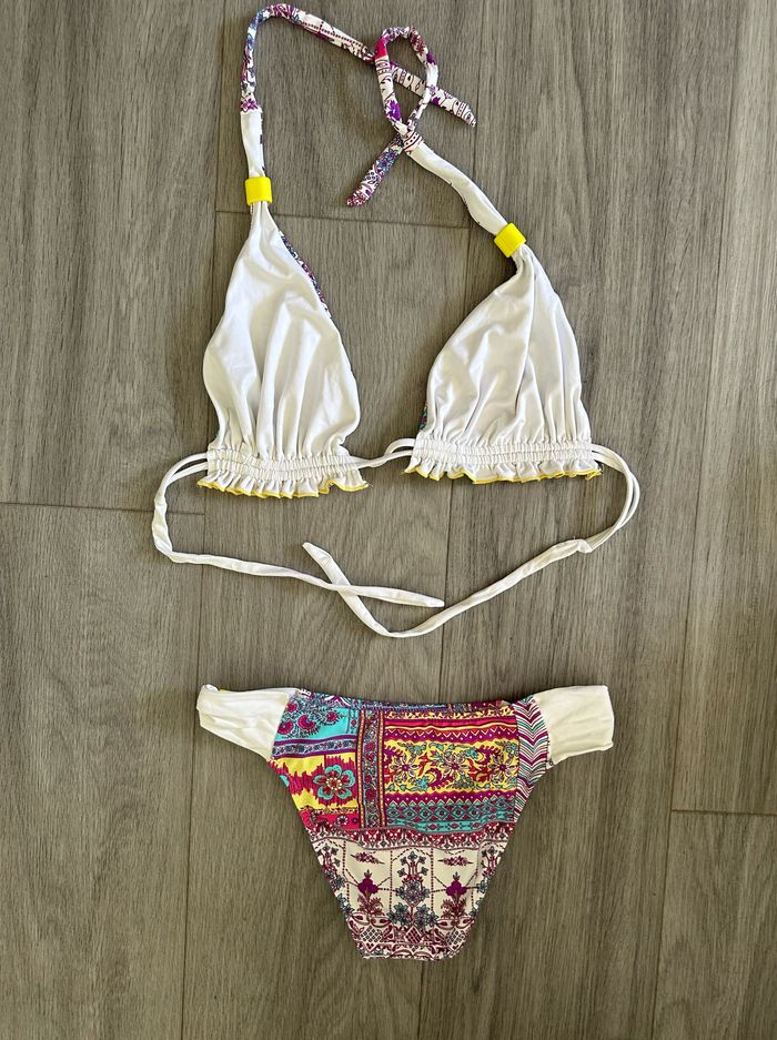 Maillot de bain deux pièces blanc et multicolore mosaïque T36 S - photo numéro 4