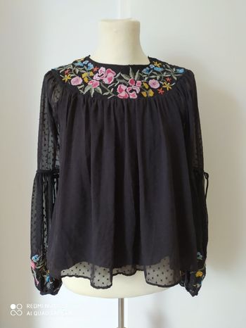 Sublime blouse bohème gypsy broderie fleurs Zara Trafaluc