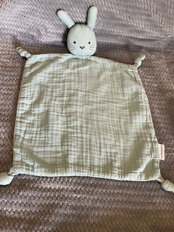 Doudou plat Chat Lapin lange bleu vert Vertbaudet - photo numéro 1