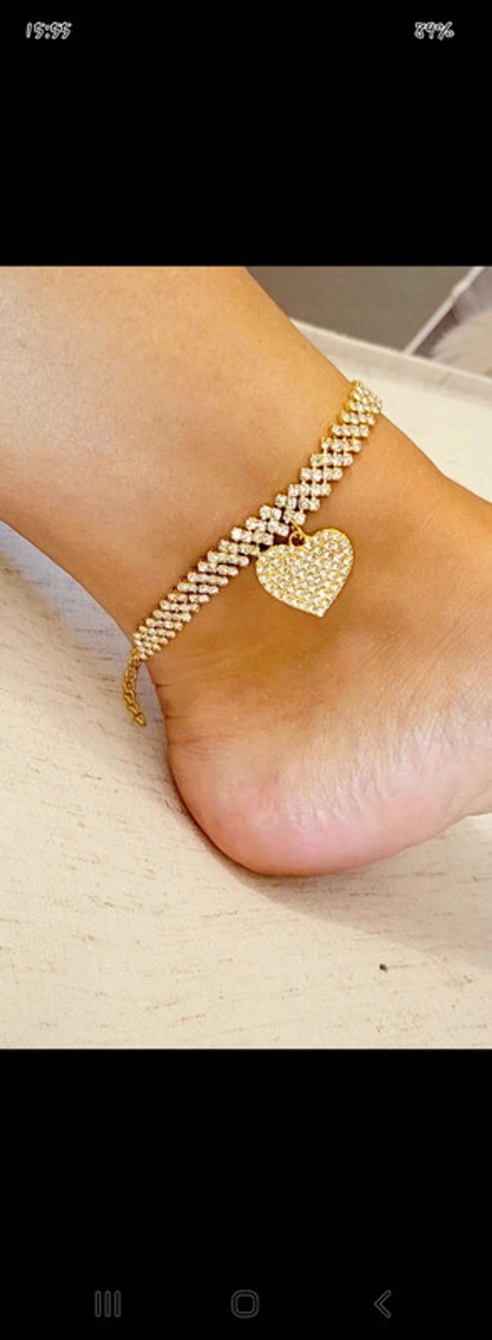 Bracelet de cheville strass coeur – Bijou brillant et féminin