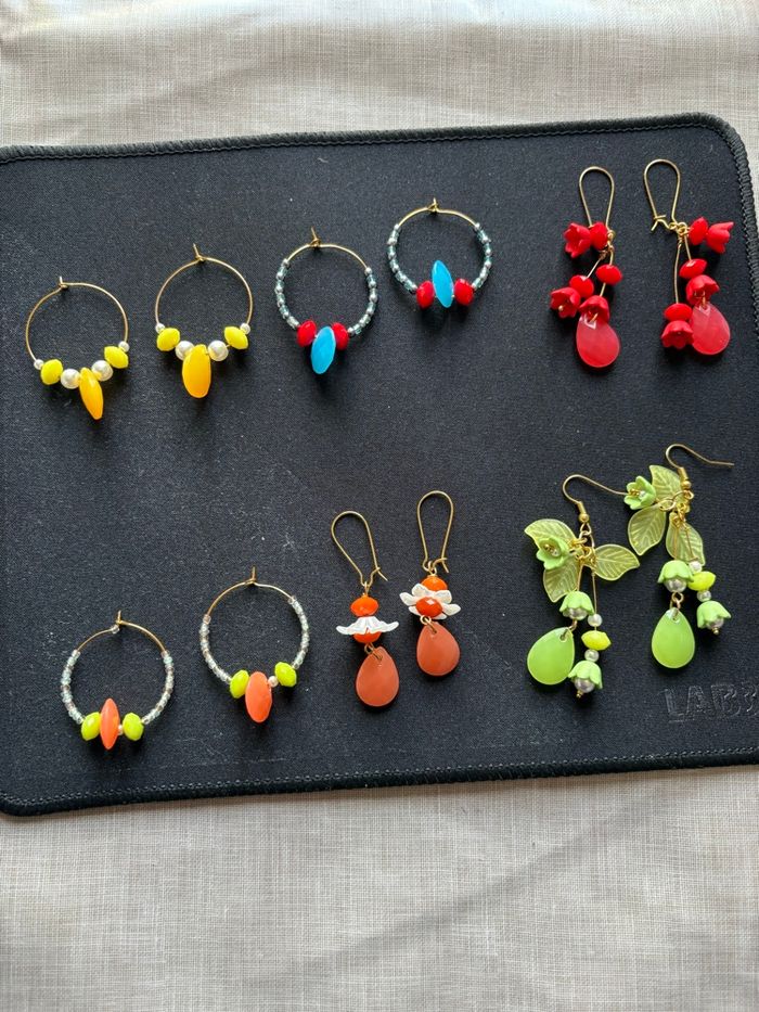 6 paires de boucles d’oreilles rouge jaune et orange - photo numéro 1