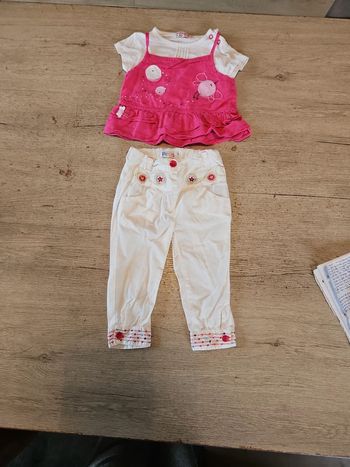 Ensemble blanc et fushia pour fille, La Compagnie des Petits, 18 mois, nickel