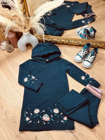 Taille 4 ans robe et legging fille Vertbaudet bleu marine * fleurs brodées * 💐