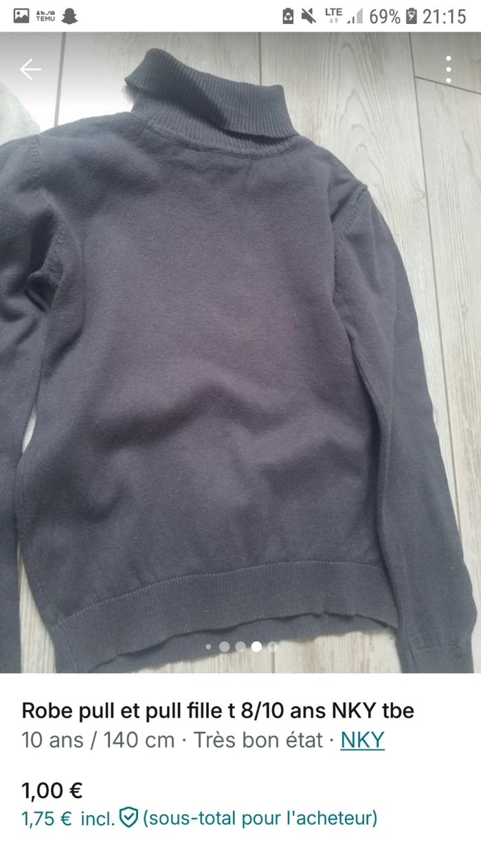 Robe pull fille et pull col roule t 10 ans tbe - photo numéro 5