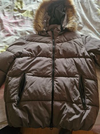 Doudoune blouson  brun col fourrure