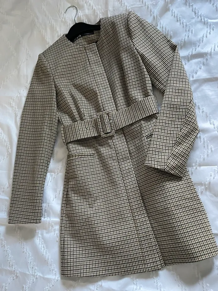 Robe Veste blazer Tailleur Zara pieds de poule avec ceinture taille XS
