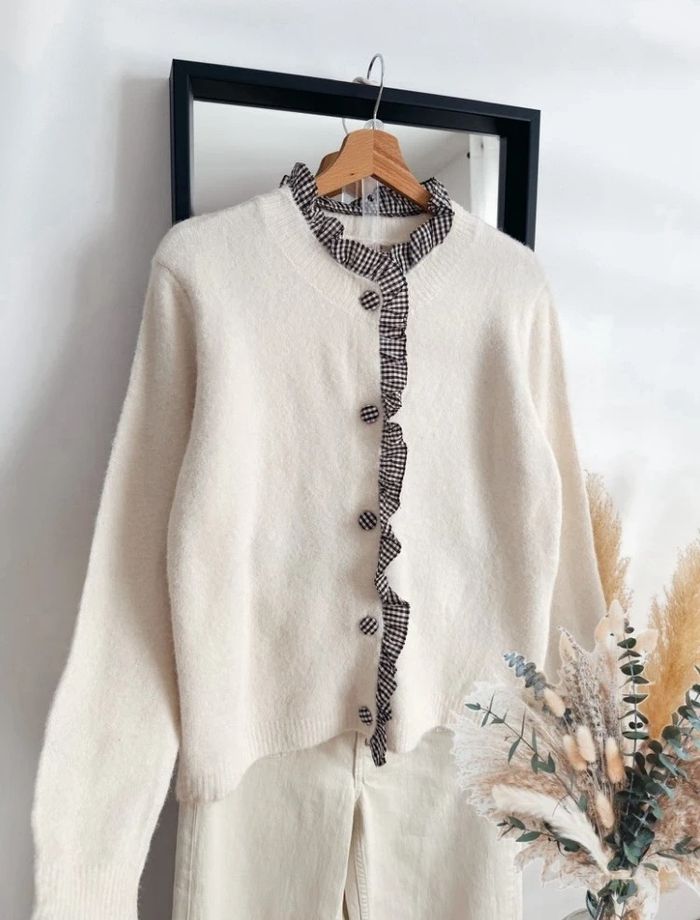 Gilet crème à détails vichy - TU