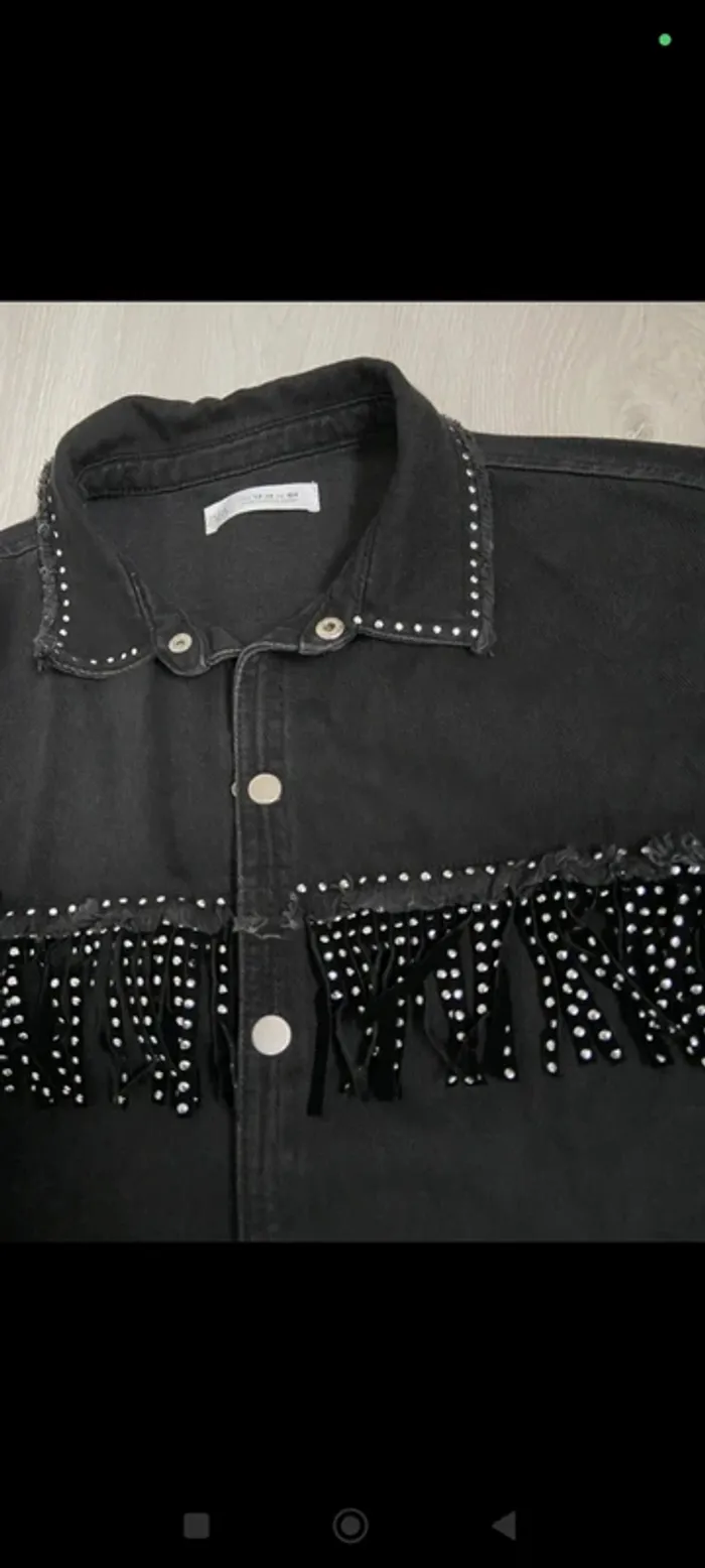 Chemise en jean avec franges à strass Zara XS - photo numéro 3