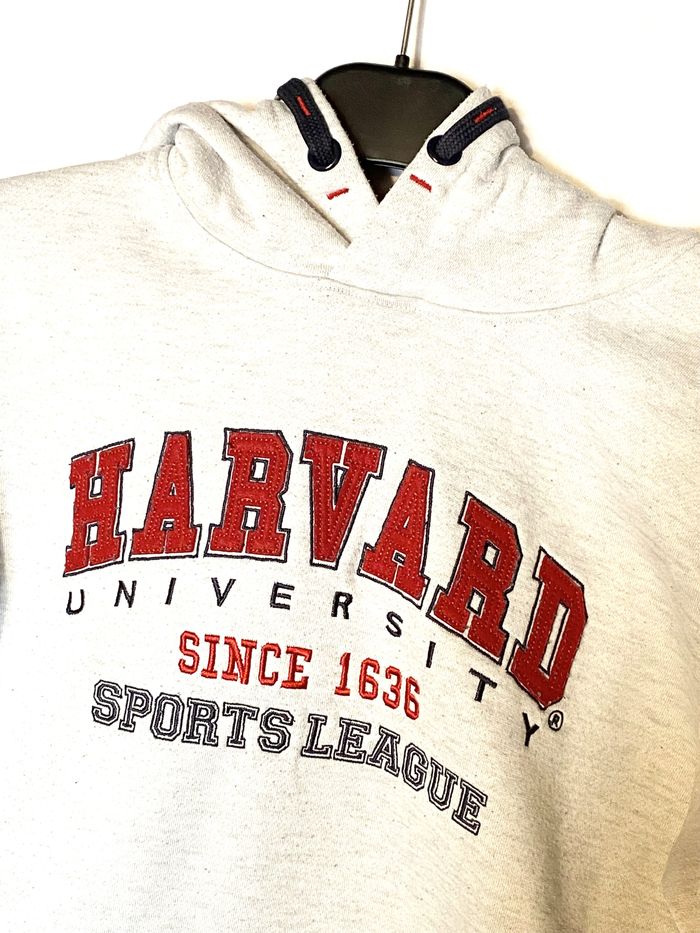 Sweat Harvard Beige Capuche Morceaux Lacets Noirs Décoration Cou Vêtement Tendance Mode Adolescents - photo numéro 2