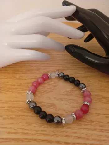 Solde 💝 Bracelet en pierres naturelles quartz rose lépidolite hématite Pierre de rose  18cm femme