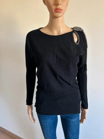 Pull noir à manches longues avec perles argentées Morgan taille S TBE