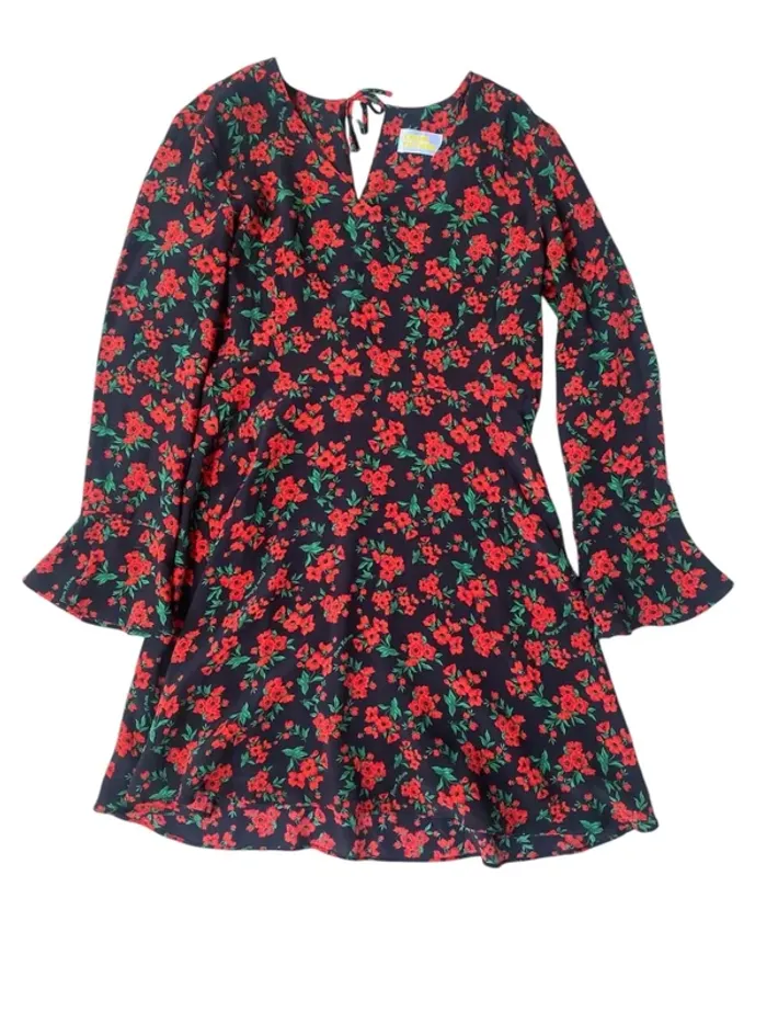 Robe 100% soie noire à motif fleuri From Future