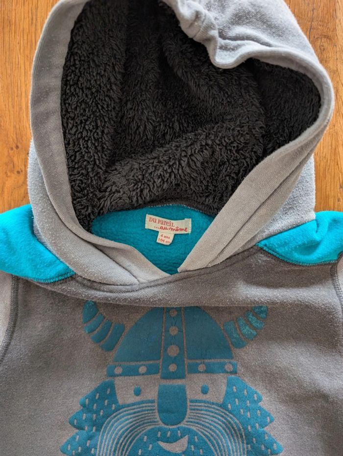 Sweat a capuche Du Pareil au Même 4 ans bleu et gris - photo numéro 2