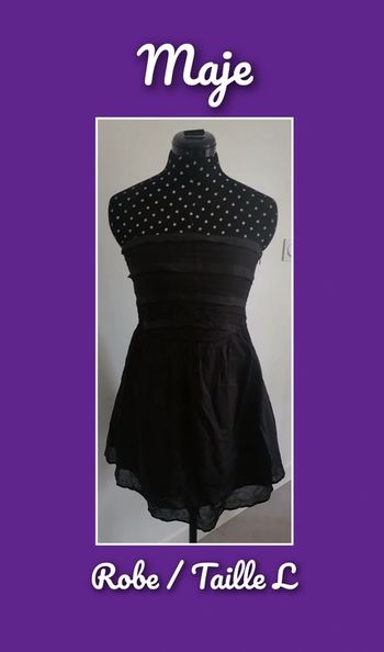 Robe bustier évasée noir soie coton Taille L Maje