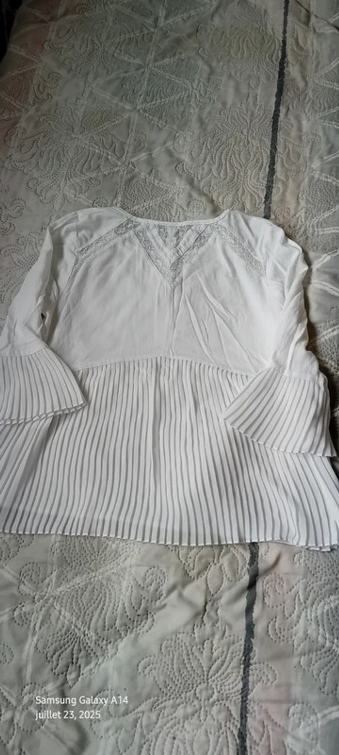 Blouse légère manches pagodes 3/4 avec plis et dentelle blanche femme S bonibo - photo numéro 13